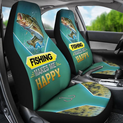 Fishing Makes Me Happy Largemouth Bass Fishing Car Seat Covers 182417 - YourCarButBetter