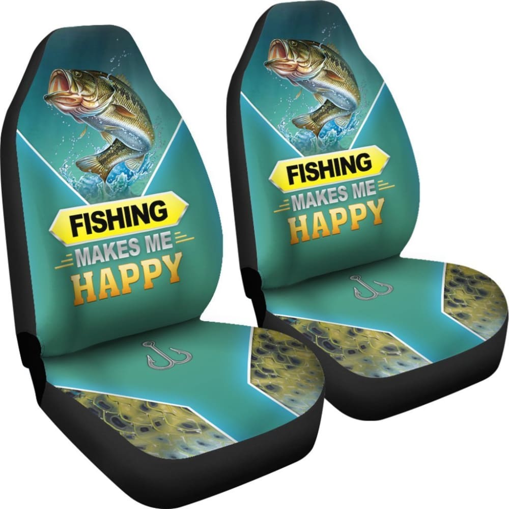 Fishing Makes Me Happy Largemouth Bass Fishing Car Seat Covers 182417 - YourCarButBetter
