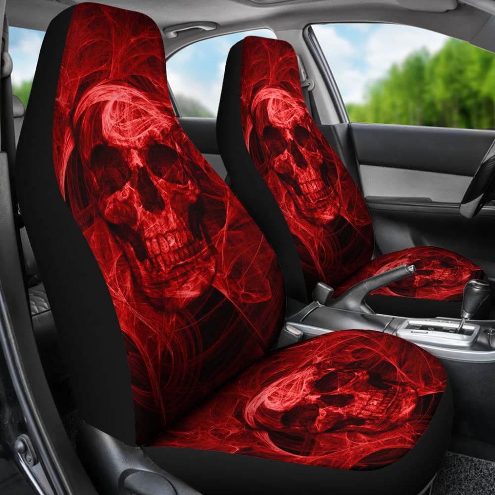 Flaming Red Fire Skull Car Seat Covers 211901 - YourCarButBetter
