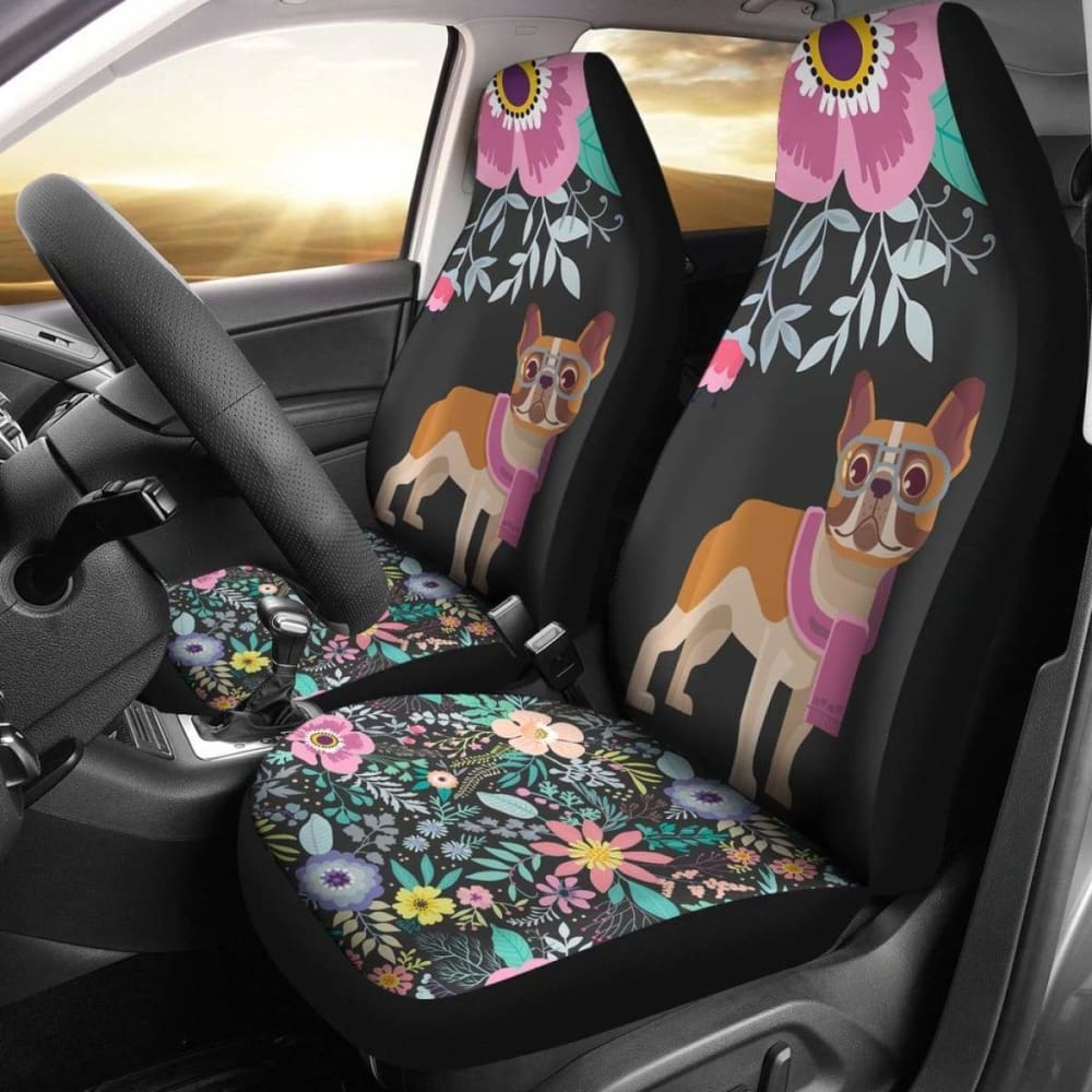 Floral French Bulldog Car Seat Covers 194110