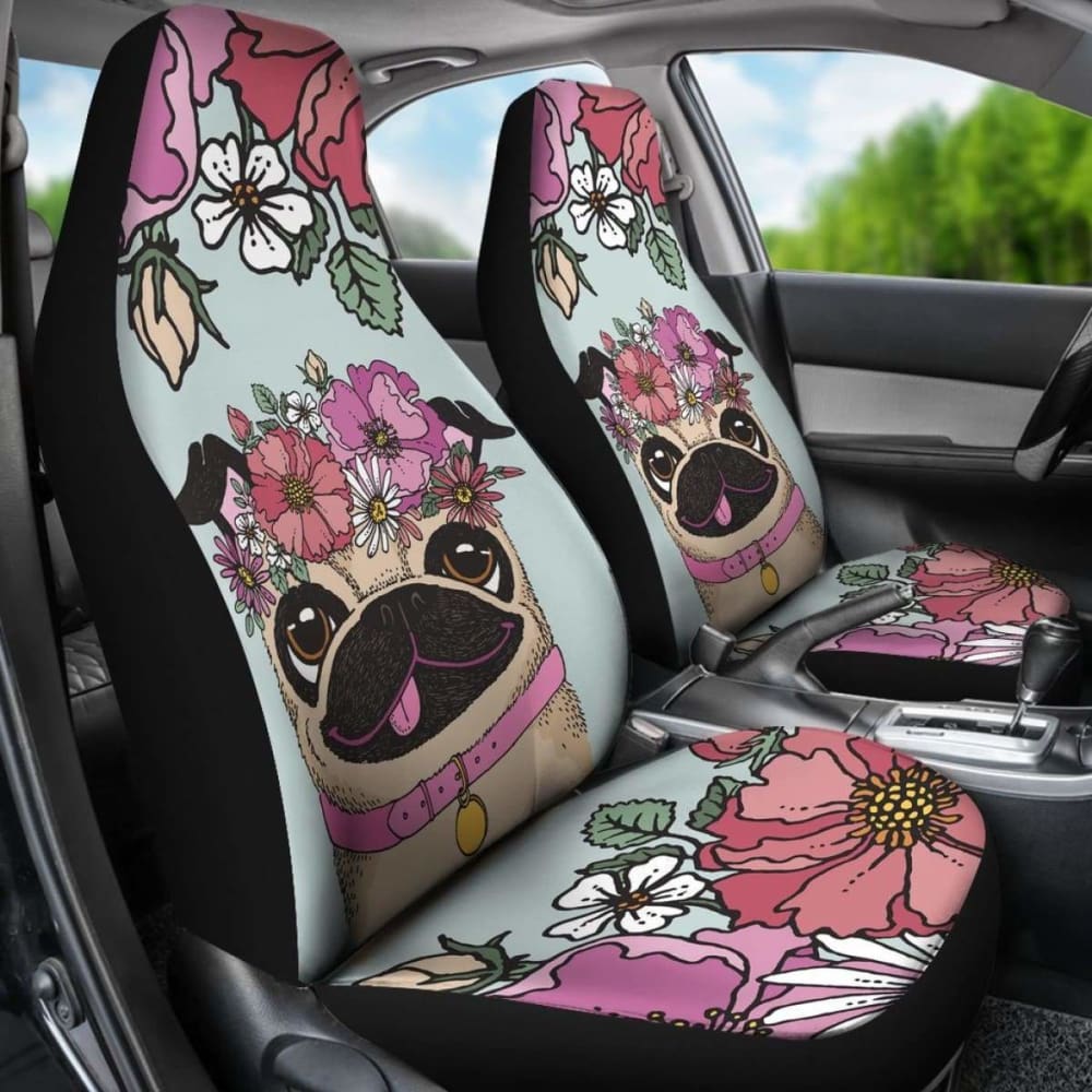 Floral Pug Car Seat Covers 102918 - YourCarButBetter