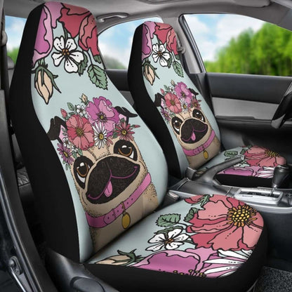 Floral Pug Car Seat Covers 102918 - YourCarButBetter
