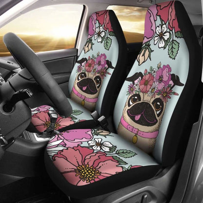 Floral Pug Car Seat Covers 102918 - YourCarButBetter