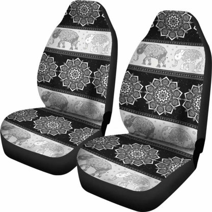 Flower Mandala Elephant Black Car Seat Covers 202820 - YourCarButBetter