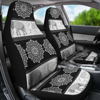 Flower Mandala Elephant Black Car Seat Covers 202820 - YourCarButBetter