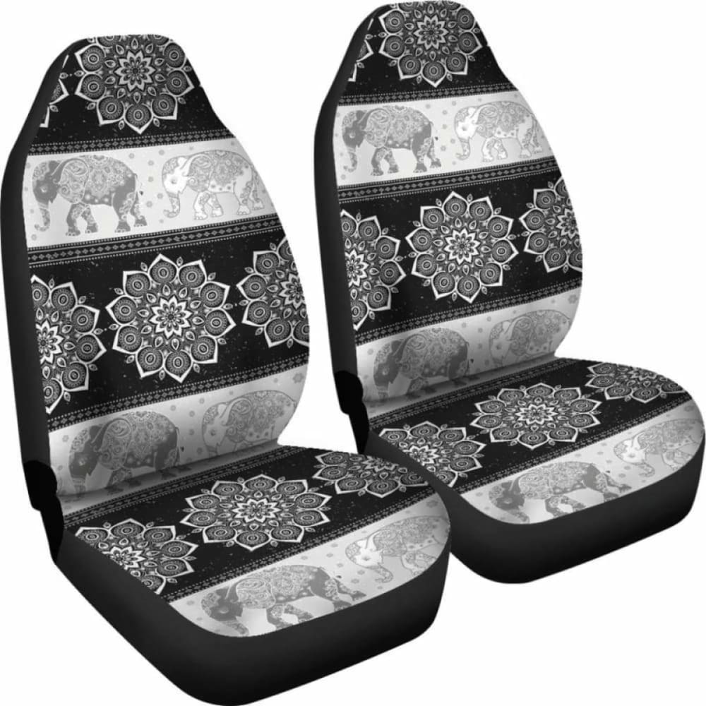 Flower Mandala Elephant Black Car Seat Covers 202820 - YourCarButBetter