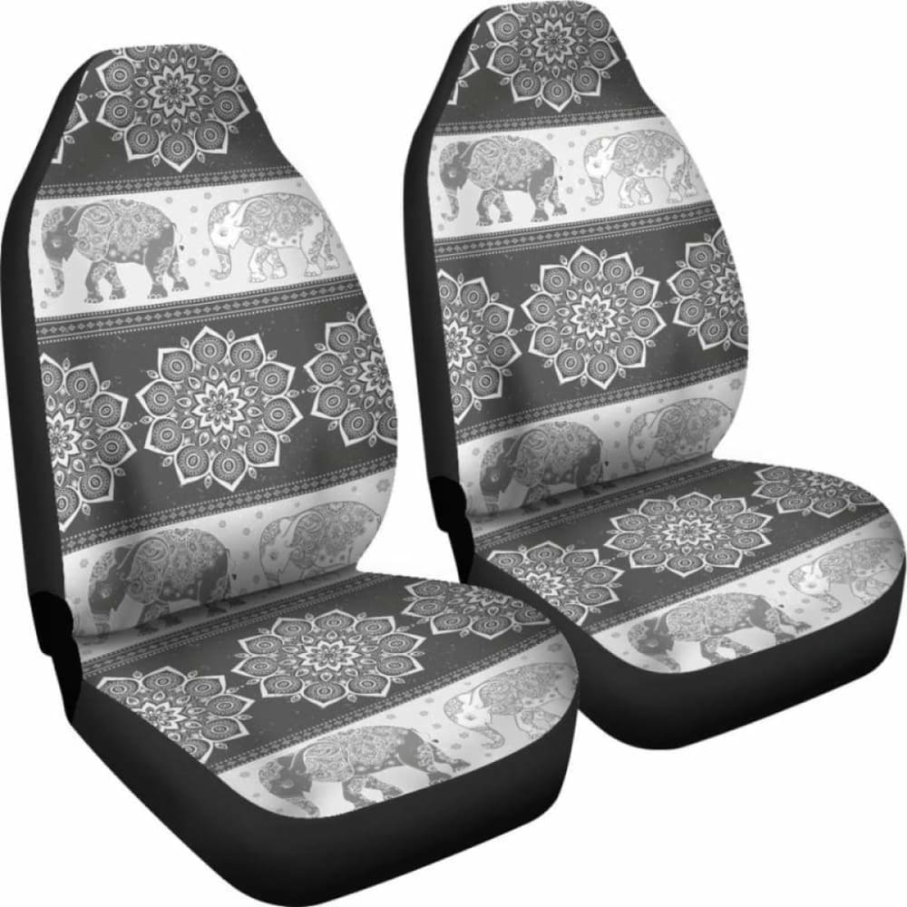 Flower Mandala Elephant Grey Car Seat Covers 202820 - YourCarButBetter