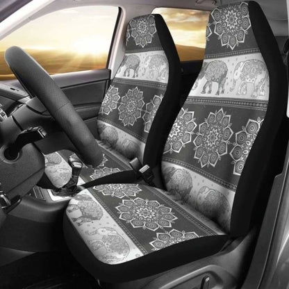 Flower Mandala Elephant Grey Car Seat Covers 202820 - YourCarButBetter