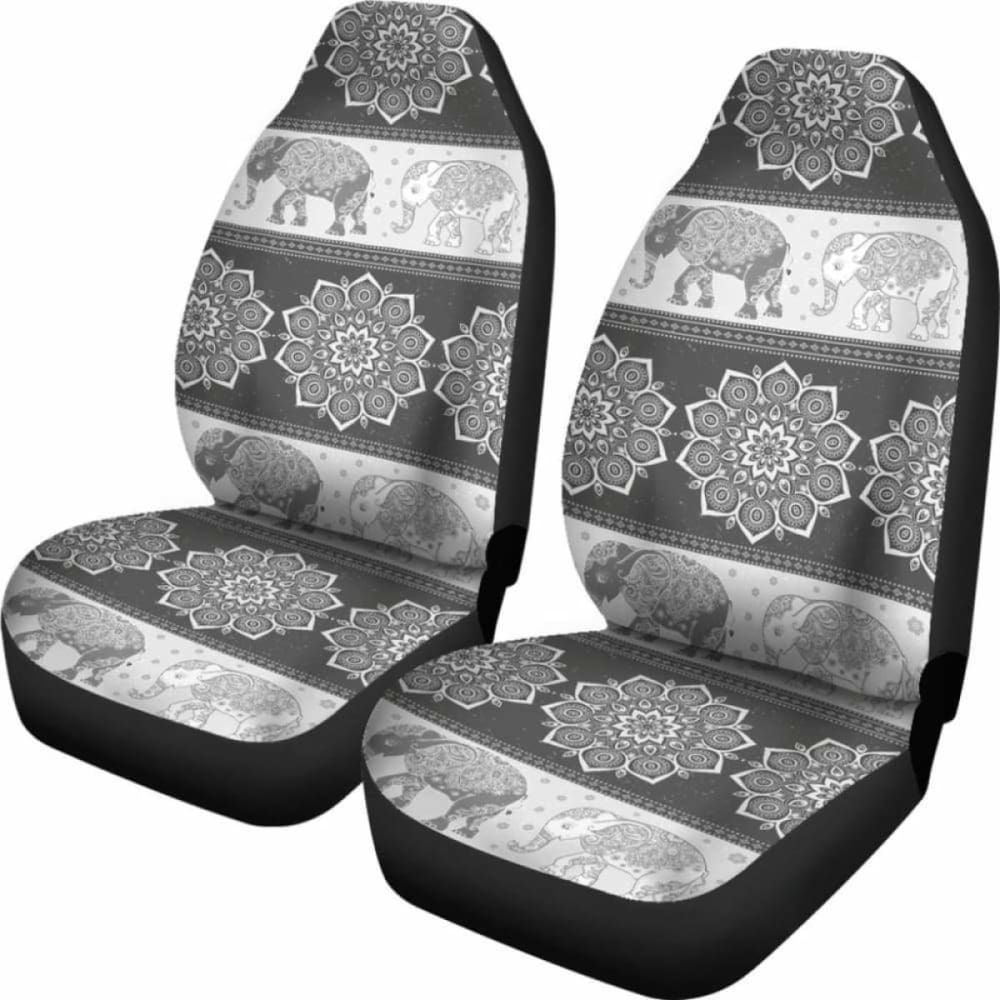 Flower Mandala Elephant Grey Car Seat Covers 202820 - YourCarButBetter