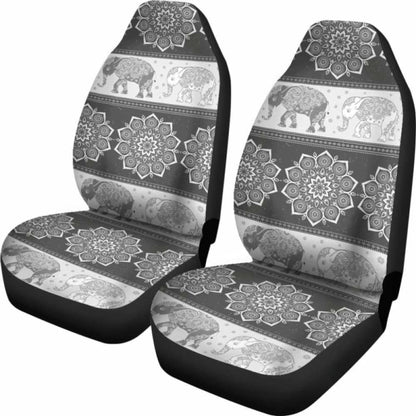 Flower Mandala Elephant Grey Car Seat Covers 202820 - YourCarButBetter