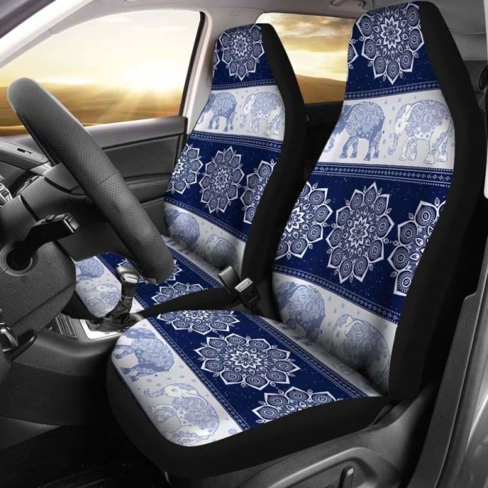Flower Mandala Elephant Navy Car Seat Covers 202820 - YourCarButBetter