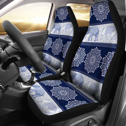 Flower Mandala Elephant Navy Car Seat Covers 202820 - YourCarButBetter
