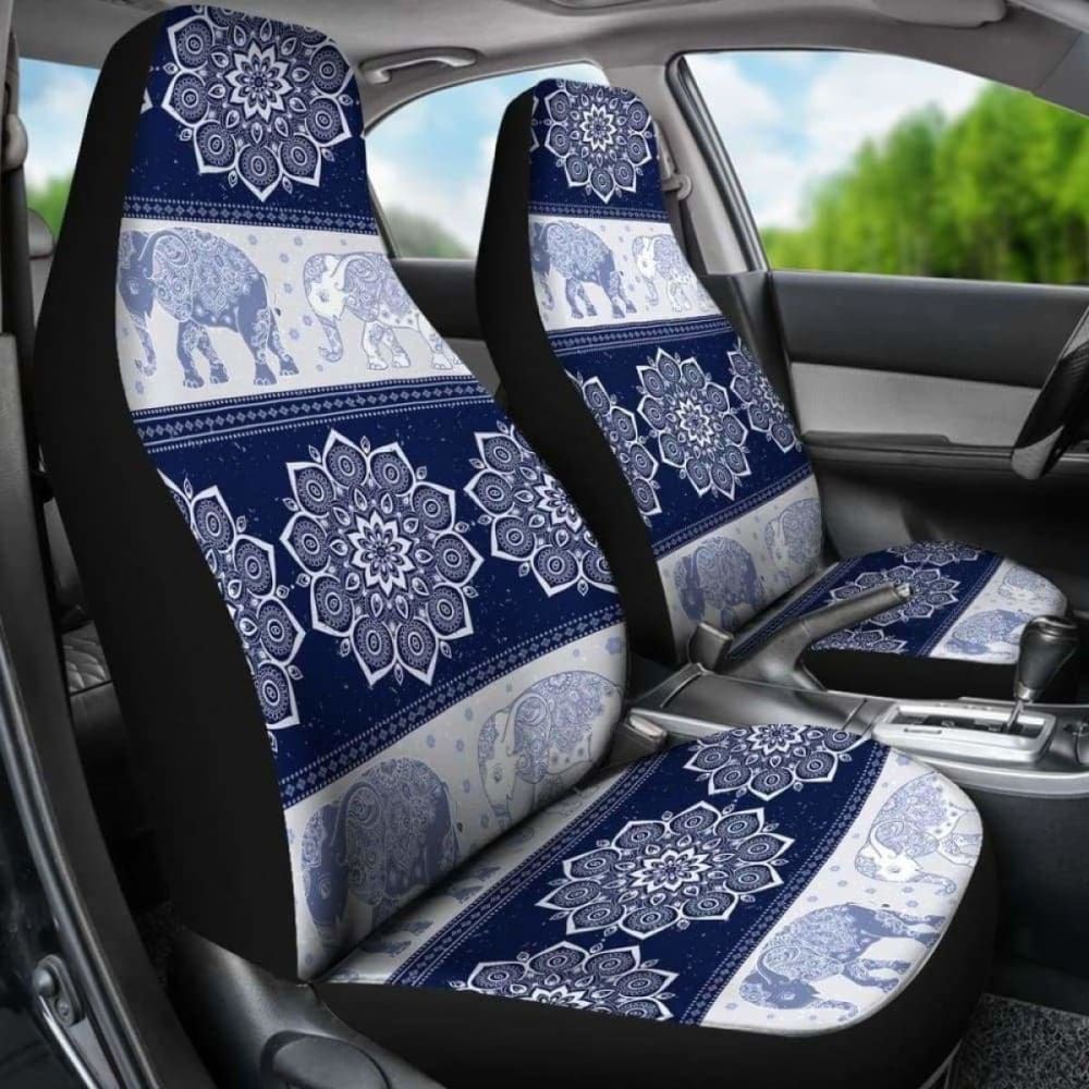 Flower Mandala Elephant Navy Car Seat Covers 202820 - YourCarButBetter