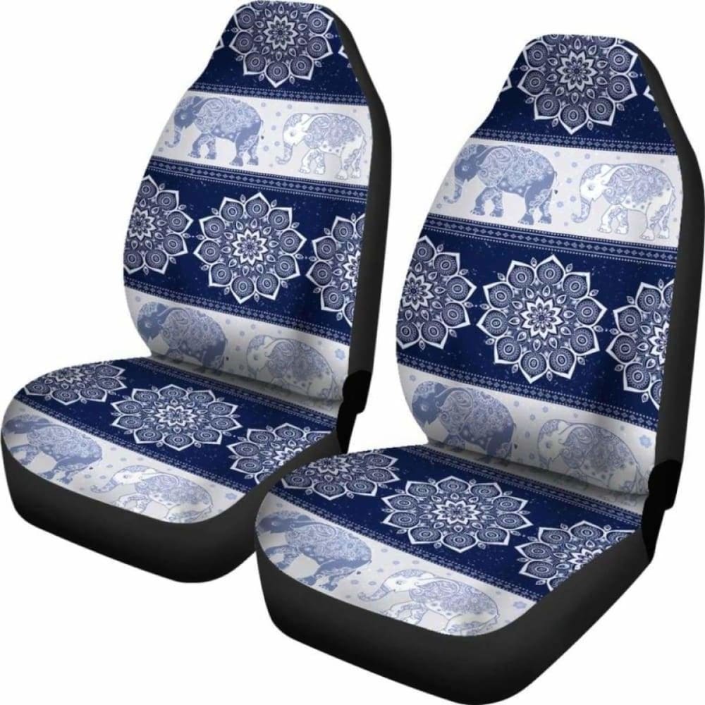 Flower Mandala Elephant Navy Car Seat Covers 202820 - YourCarButBetter