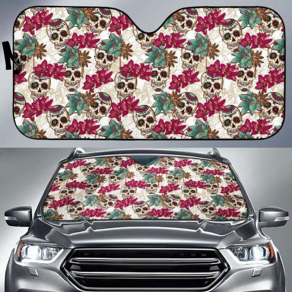 Flowers Sugar Skull Auto Sun Shades 172609 - YourCarButBetter
