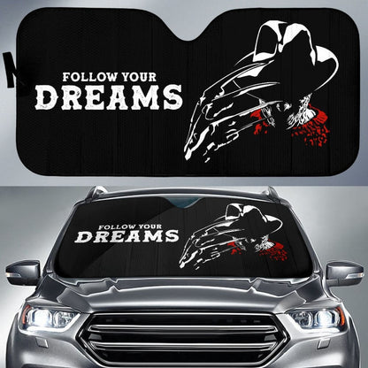 Freddy Krueger Follow Your Dreams Black Car Auto Sun Shades 212903 - YourCarButBetter