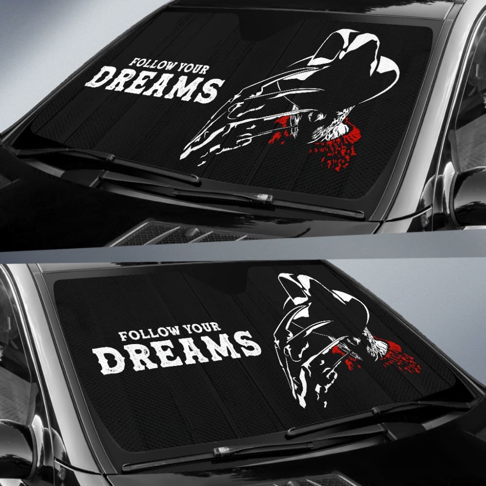 Freddy Krueger Follow Your Dreams Black Car Auto Sun Shades 212903 - YourCarButBetter