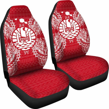 French Polynesia Car Seat Cover - French Polynesia Coat Of Arms Map Red White - 105905 - YourCarButBetter