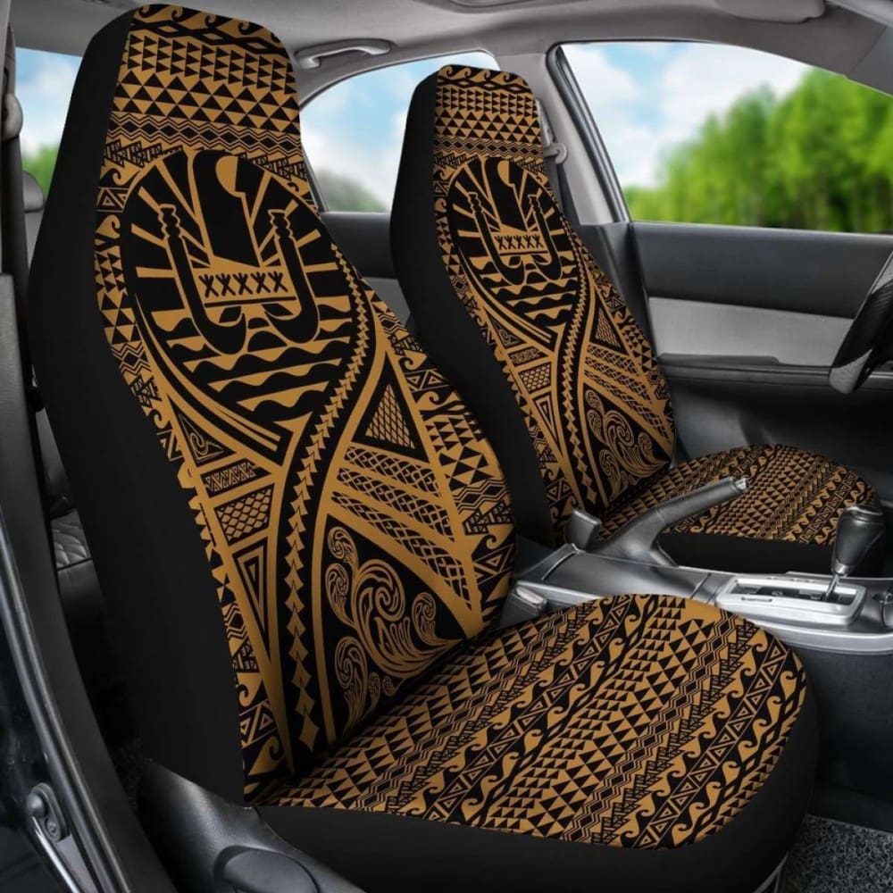 French Polynesia Car Seat Cover - French Polynesia Coat Of Arms Polynesia Tattoo Gold - 105905 - YourCarButBetter