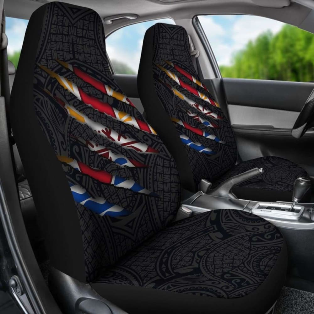 French Polynesia Car Seat Covers - French Polynesian Coat Of Arms Scratch Style - 105905 - YourCarButBetter