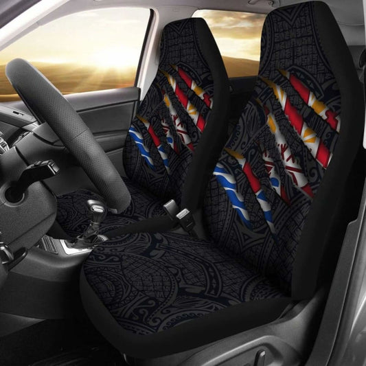 French Polynesia Car Seat Covers - French Polynesian Coat Of Arms Scratch Style - 105905 - YourCarButBetter