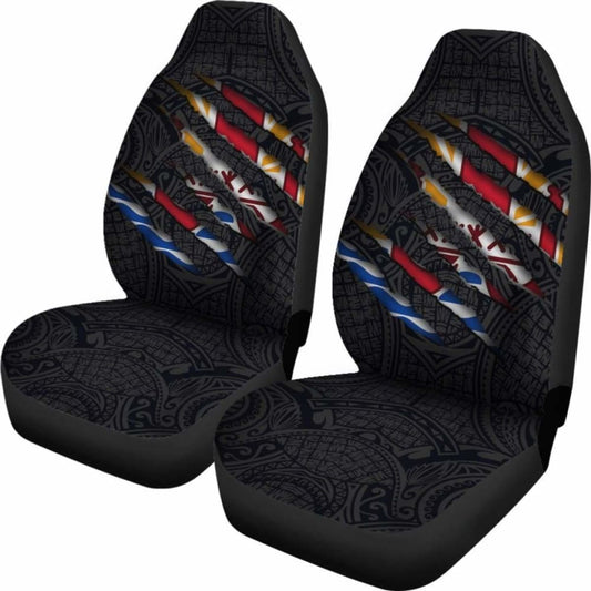 French Polynesia Car Seat Covers - French Polynesian Coat Of Arms Scratch Style - 105905 - YourCarButBetter