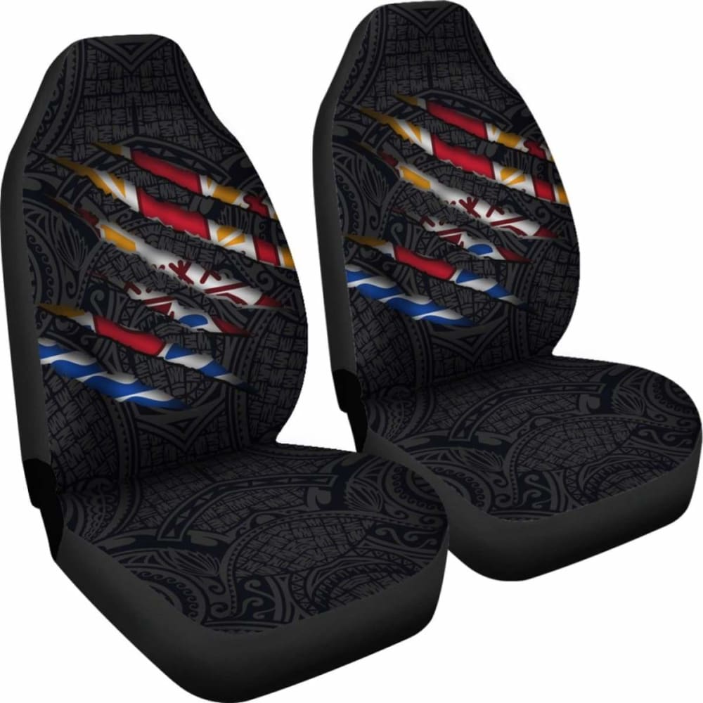 French Polynesia Car Seat Covers - French Polynesian Coat Of Arms Scratch Style - 105905 - YourCarButBetter