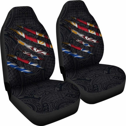 French Polynesia Car Seat Covers - French Polynesian Coat Of Arms Scratch Style - 105905 - YourCarButBetter