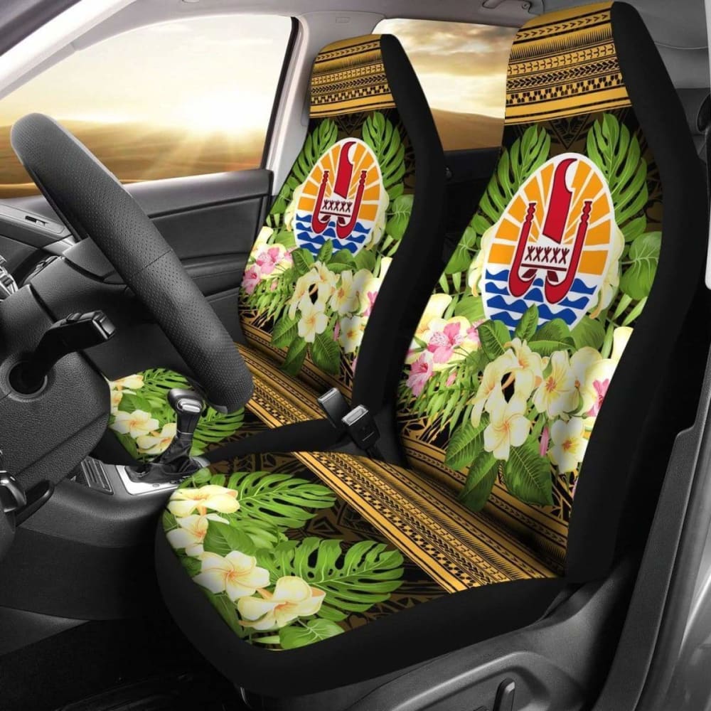French Polynesia Tahiti Car Seat Covers -Tahiti Of Seal Tropical Flowers Style - 105905 - YourCarButBetter