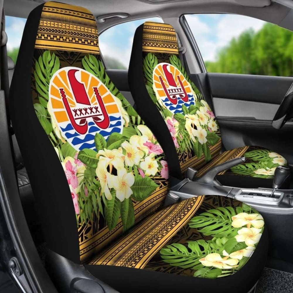 French Polynesia Tahiti Car Seat Covers -Tahiti Of Seal Tropical Flowers Style - 105905 - YourCarButBetter