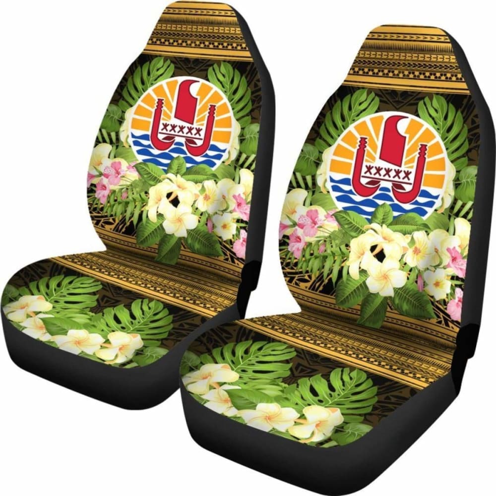 French Polynesia Tahiti Car Seat Covers -Tahiti Of Seal Tropical Flowers Style - 105905 - YourCarButBetter