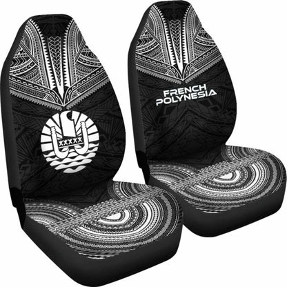 French Polynesian Car Seat Cover - French Polynesian Coat Of Arms Polynesian Chief Tattoo Black Version - 10 174914 - YourCarButBetter