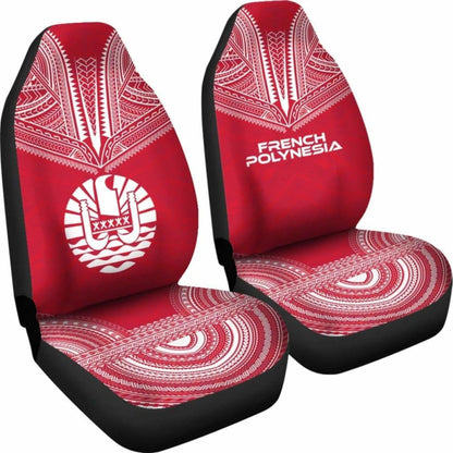 French Polynesian Car Seat Cover - French Polynesian Coat Of Arms Polynesian Chief Tattoo Red Version - 10 174914 - YourCarButBetter
