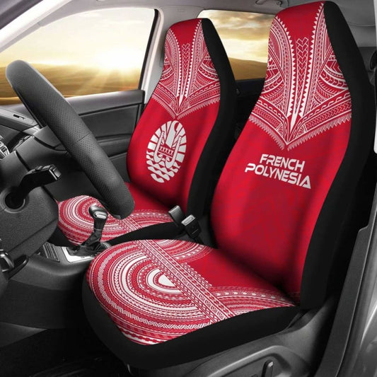 French Polynesian Car Seat Cover - French Polynesian Coat Of Arms Polynesian Chief Tattoo Red Version - 10 174914 - YourCarButBetter