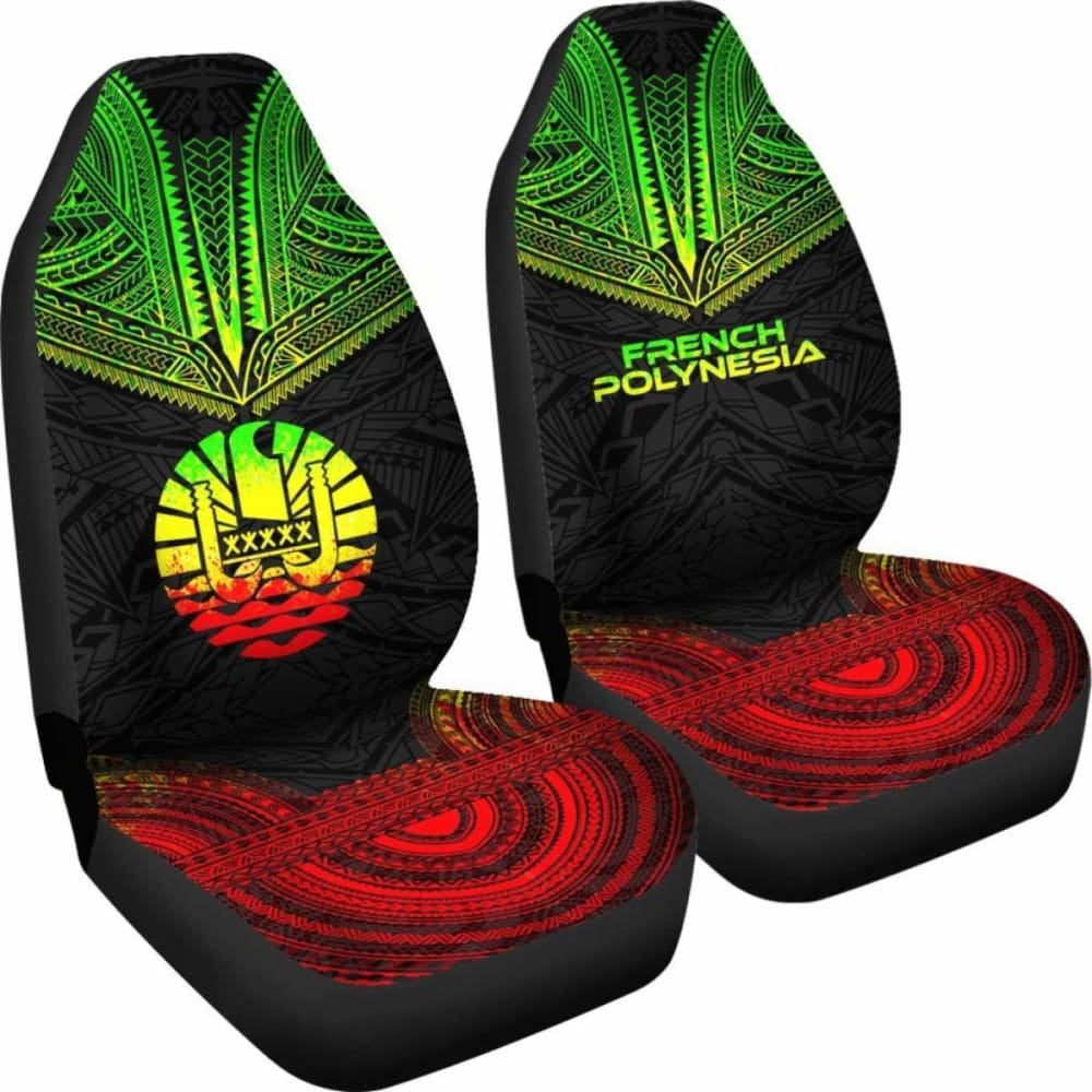 French Polynesian Car Seat Cover - French Polynesian Coat Of Arms Polynesian Chief Tattoo Reggae Version - 10 174914 - YourCarButBetter