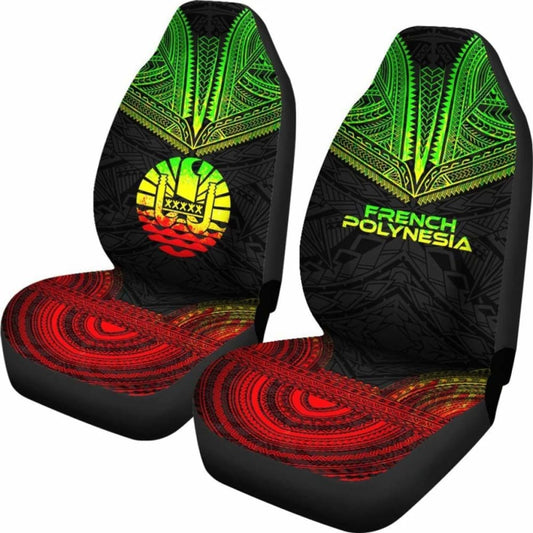 French Polynesian Car Seat Cover - French Polynesian Coat Of Arms Polynesian Chief Tattoo Reggae Version - 10 174914 - YourCarButBetter