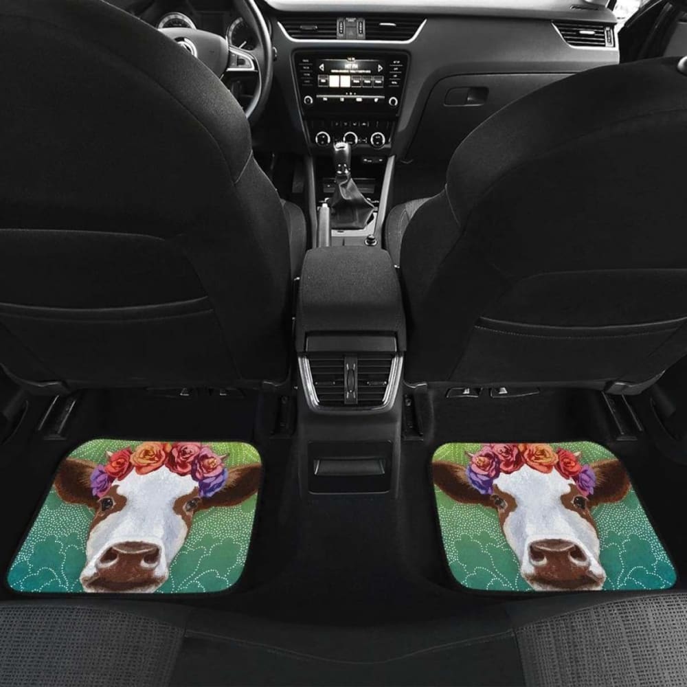 Front And Back Car Mats- Cow Head Flower (Set Of 4) 144730