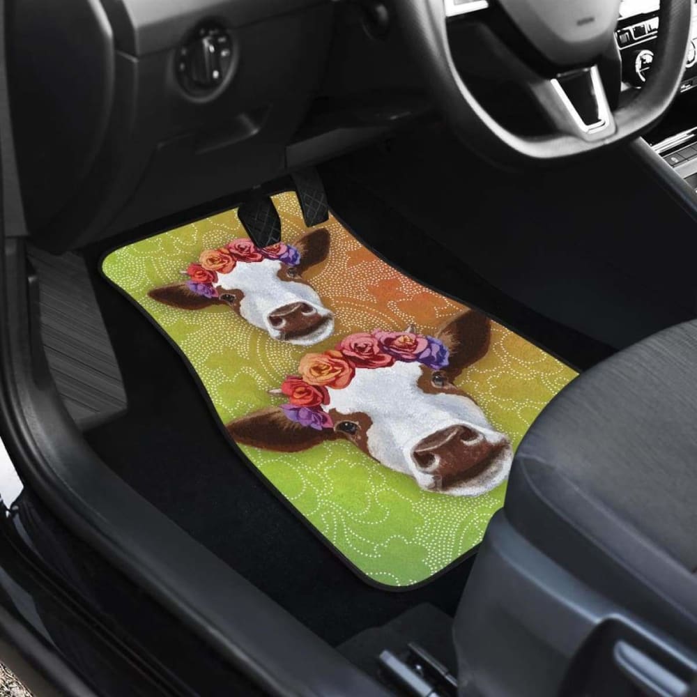 Front And Back Car Mats- Cow Head Flower (Set Of 4) 144730
