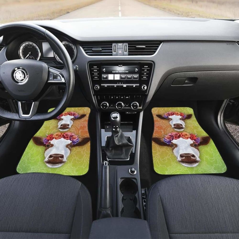 Front And Back Car Mats- Cow Head Flower (Set Of 4) 144730