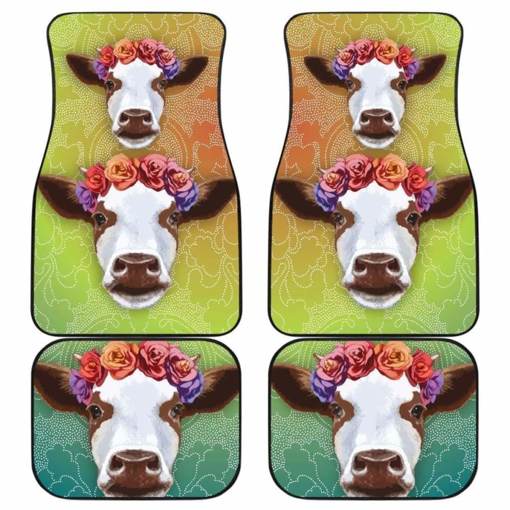 Front And Back Car Mats- Cow Head Flower (Set Of 4) 144730