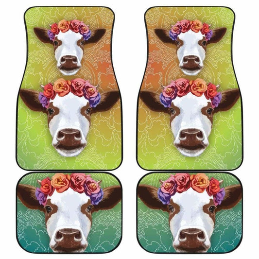 Front And Back Car Mats- Cow Head Flower (Set Of 4) 144730