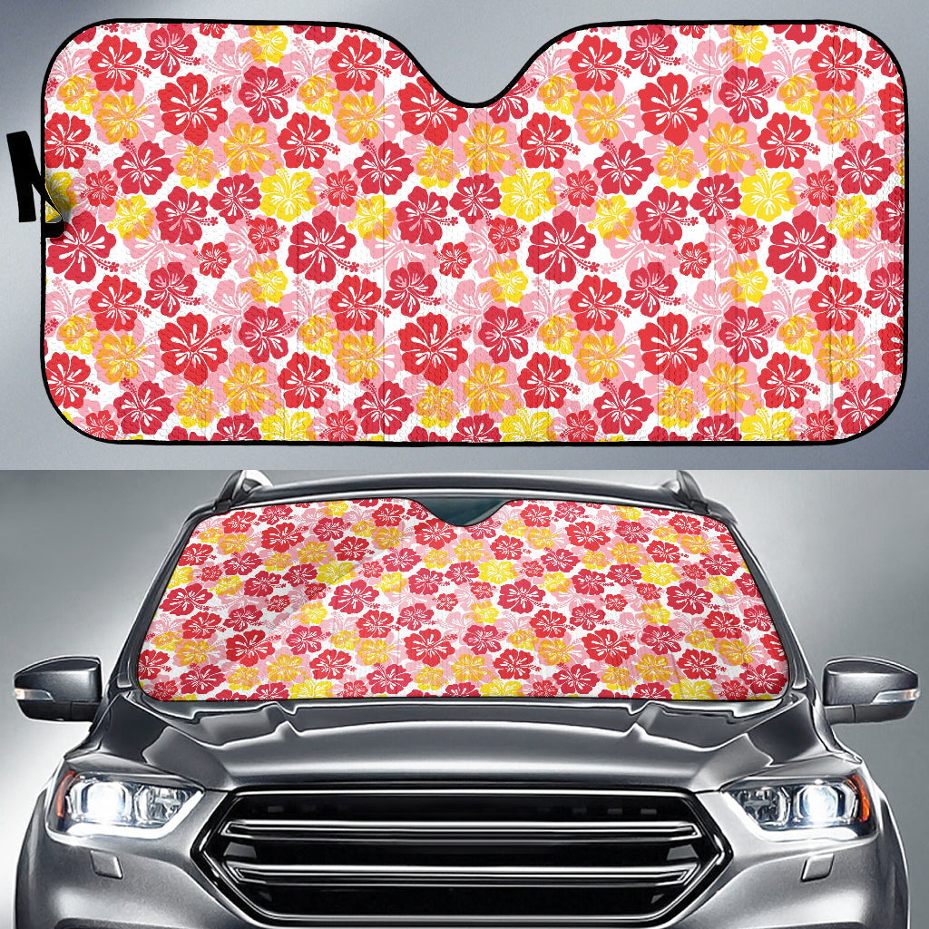 Red Yellow Hibiscus Hawaiian Flower Pattern Car Auto Sun Shades 212201
