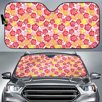 Red Yellow Hibiscus Hawaiian Flower Pattern Car Auto Sun Shades 212201