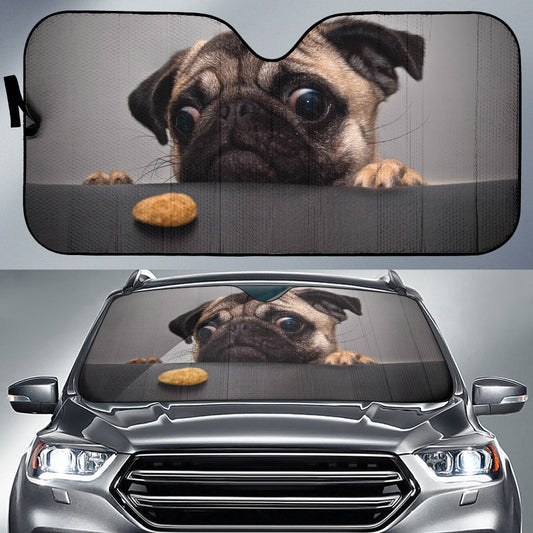 Curious Bulldog Puppy Watching Treat with Wide Eyes Car Auto Sun Shades 211502