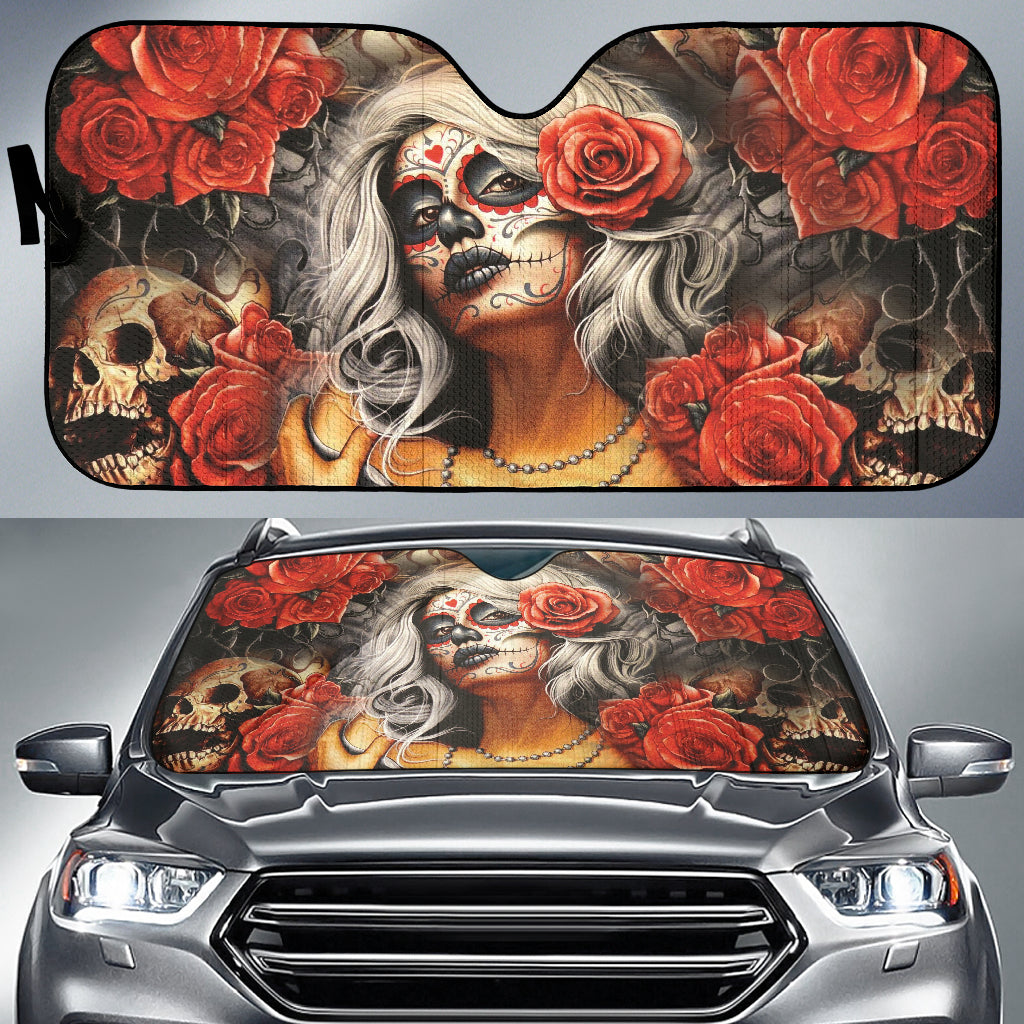 Sugar Skull Girl Flower Car Auto Sun Shades Car Accessories 212901