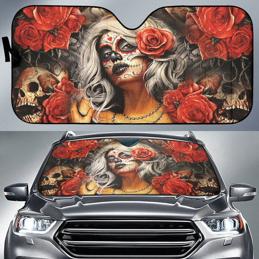 Sugar Skull Girl Flower Car Auto Sun Shades Car Accessories 212901