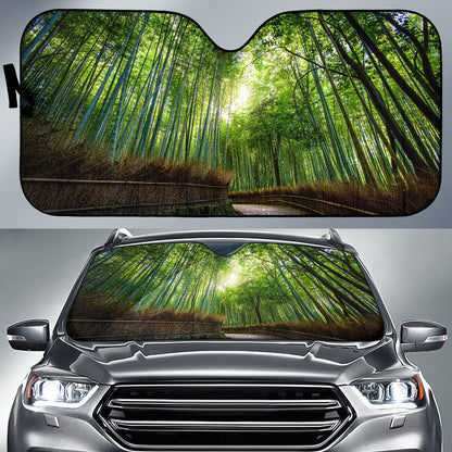 Tranquil Bamboo Forest Path Bathed in Light Car Auto Sun Shades 211402