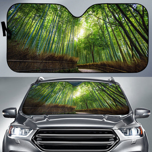 Tranquil Bamboo Forest Path Bathed in Light Car Auto Sun Shades 211402