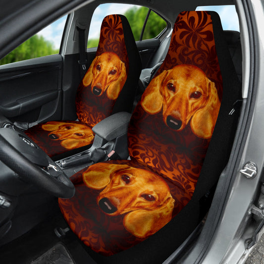 Dachshund Expression Framed by Classic Orange Swirls Car Seat Covers 211402