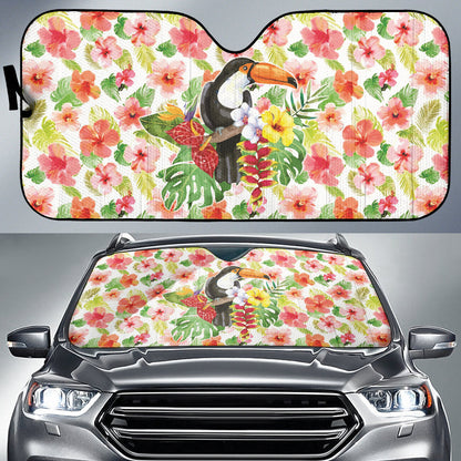Pink Hibicus Toucan Watercolor Car Auto Sun Shades 212401